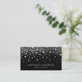 Faux Silver Foil Confetti Stippen Modern Black Visitekaartje (Staand voorkant)