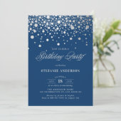 Faux Silver Foil Confetti Stippen Navy Blue Verjaa Kaart (Staand voorkant)