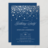 Faux Silver Foil Confetti Stippen Navy Blue Verjaa Kaart (Voorkant / Achterkant)