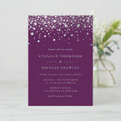 Faux Silver Foil Confetti Stippen Paars Weddenscha Kaart (Staand voorkant)