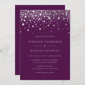 Faux Silver Foil Confetti Stippen Paars Weddenscha Kaart (Voorkant / Achterkant)