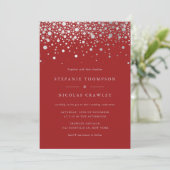 Faux Silver Foil Confetti Stippen Red Wedding Kaart (Staand voorkant)