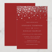 Faux Silver Foil Confetti Stippen Red Wedding Kaart (Voorkant / Achterkant)