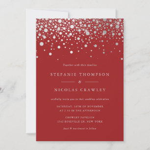 Faux Silver Foil Confetti Stippen Red Wedding Kaart