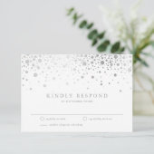 Faux Silver Foil Confetti Stippen Wedding RSVP Kaa Kaartje (Staand voorkant)