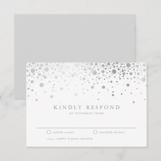 Faux Silver Foil Confetti Stippen Wedding RSVP Kaa Kaartje (Voorkant / Achterkant)