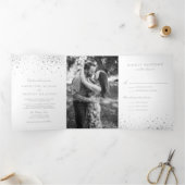 Faux Silver Foil Confetti Stippen White Wedding Drieluik Uitnodiging (Binnen)