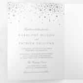 Faux Silver Foil Confetti Stippen White Wedding Drieluik Uitnodiging (Binnenzijde eerst)