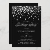 Faux Silver Foil Confetti Stippen Zwart Verjaardag Kaart (Voorkant / Achterkant)
