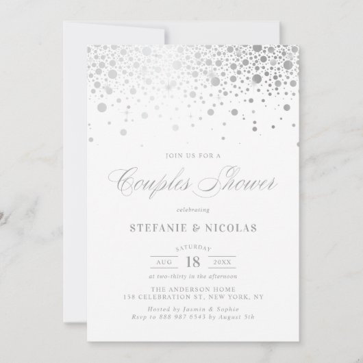 Faux Silver Foil Confetti White Couples Shower Kaart (Voorkant)