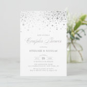 Faux Silver Foil Confetti White Couples Shower Kaart (Staand voorkant)