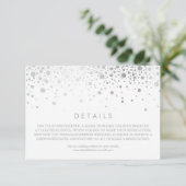 Faux Silver Foil Confetti White Wedding Details Informatiekaartje (Staand voorkant)