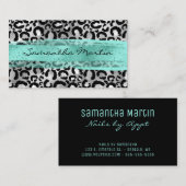 Faux Silver Foil Leopard Spot Aqua Bruske Visitekaartje (Voorkant / Achterkant)