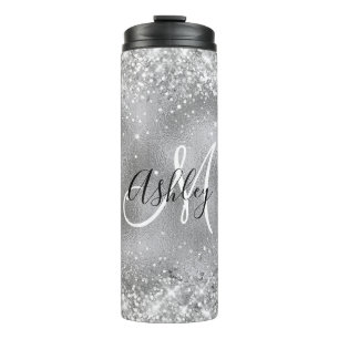 Faux Silver Foil met Sparkly Glitter Monogram Thermosbeker