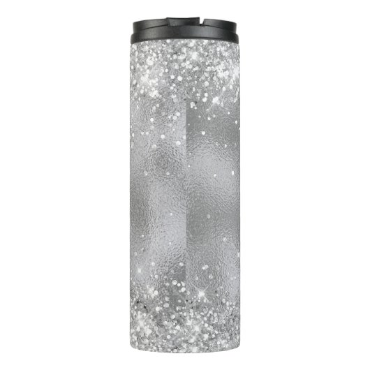 Faux Silver Foil met Sparkly Glitter Monogram Thermosbeker (Achterkant)