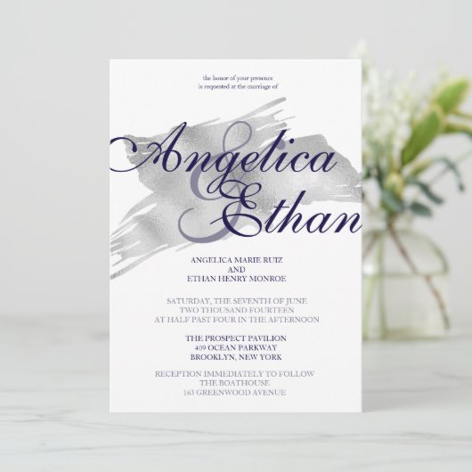 Faux Silver Foil, Modern Wedding Kaart (Staand voorkant)