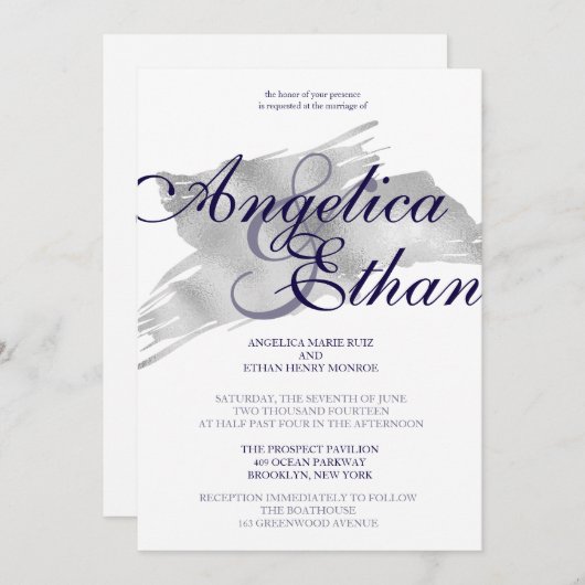 Faux Silver Foil, Modern Wedding Kaart (Voorkant / Achterkant)