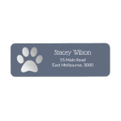 Faux Silver Foil Paw Print Logo op blauw Etiket (Voorkant)