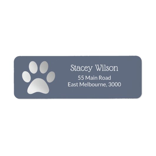 Faux Silver Foil Paw Print Logo op blauw Etiket (Voorkant)