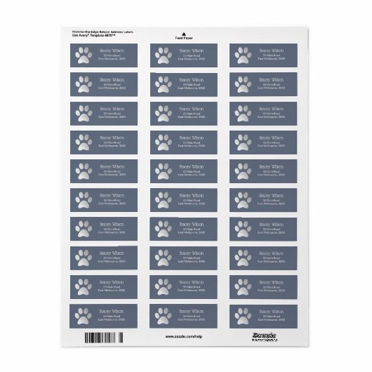 Faux Silver Foil Paw Print Logo op blauw Etiket (Full Sheet)