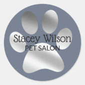 Faux Silver Foil Paw Print Logo op blauw Ronde Sticker (Voorkant)