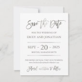 Faux Silver Foil Script Foto Opslaan van de datum  Save The Date (Achterkant)