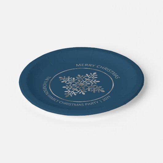 Faux Silver Foil Snowflake on Blue (geen echte Fol Papieren Bordje (Gekanteld)
