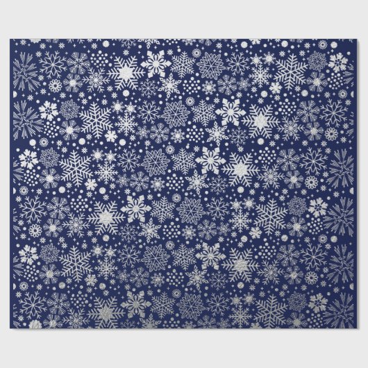 Faux Silver Foil Snowflakes Pattern Navy Feestdage Cadeaupapier (Vlak)