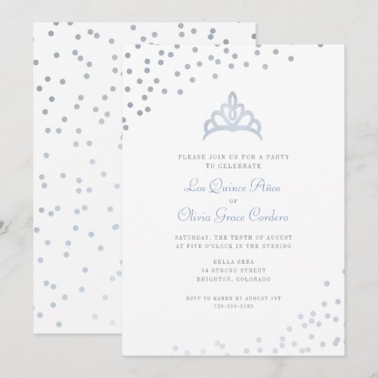 Faux Silver Foil Tiara Quinceañera Party Kaart (Voorkant / Achterkant)