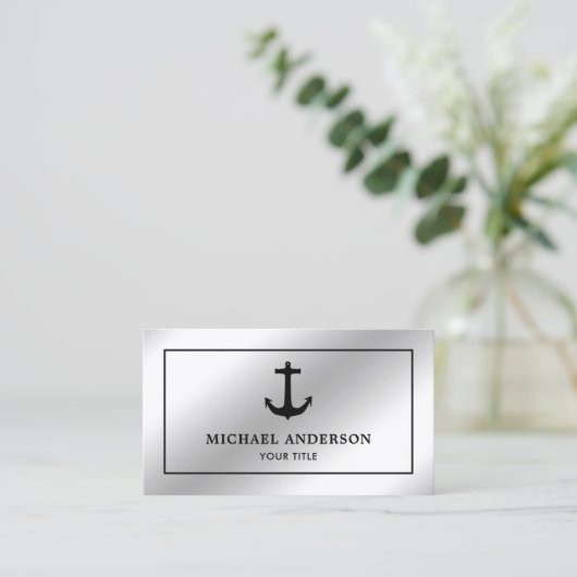 Faux Silver Foil - zwart, anker Visitekaartje (Staand voorkant)