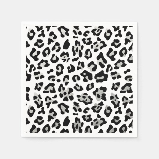 Faux Silver Foil - zwarte leopard - printerpatroon Servet (Voorkant)