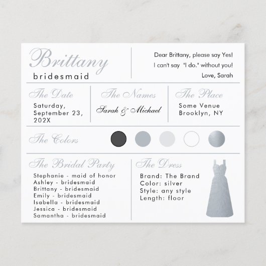 Faux Silver Folie Jurk Bruidsmeisje Informatie Kaa (Voorkant)