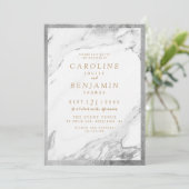 Faux Silver folie marmer luxe moderne bruiloft Kaart (Staand voorkant)