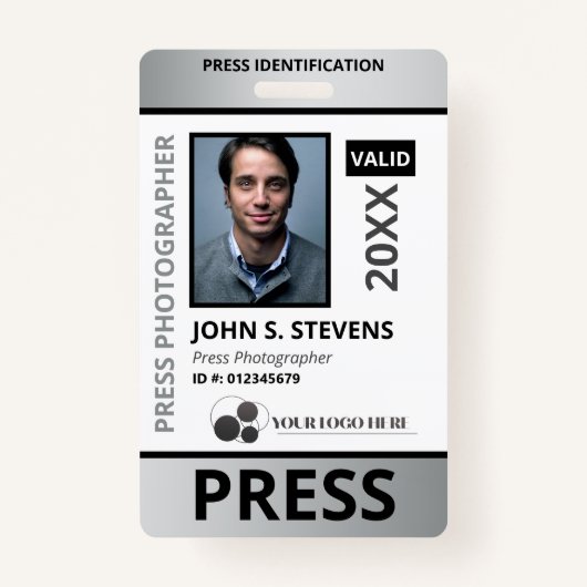 Faux Silver Foto & Logo Press ID Badge (Voorkant)