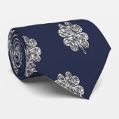 Faux Silver Four Leaf Clover Good Luck Dark Blue Stropdas (Opgerold)