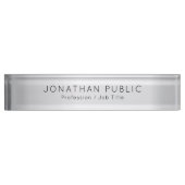 Faux Silver Glamor Elegant Moderne Sjabloon Naambordje (Voorkant)