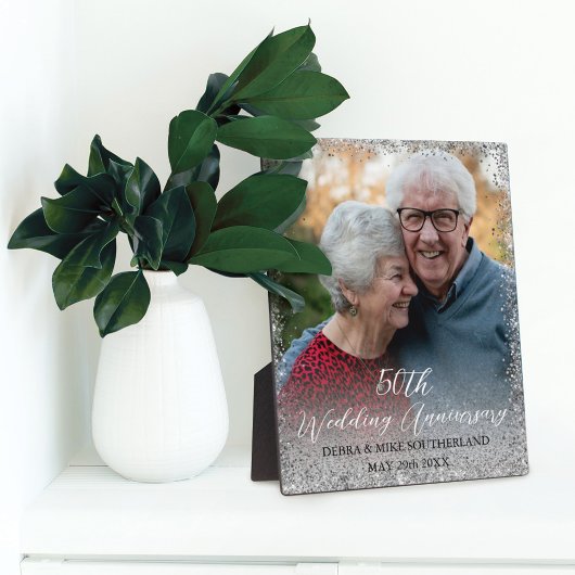 Faux Silver Glitter 50th Wedding Jubileum Fotoplaat