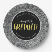 Faux Silver Glitter Afstuderen Afstuderen Papieren Bordje (Voorkant)