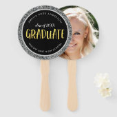 Faux Silver Glitter Afstuderen Foto Afstuderen Handwaaier (Voorkant en achterkant)