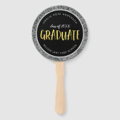 Faux Silver Glitter Afstuderen Foto Afstuderen Handwaaier (Voorkant)