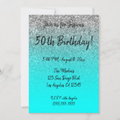 Faux Silver Glitter Aqua Ombre 50th Birthday Kaart (Voorkant)