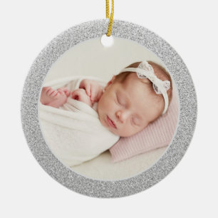 Faux Silver Glitter Baby's eerste kerstfoto Keramisch Ornament