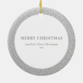 Faux Silver Glitter Baby's eerste kerstfoto Keramisch Ornament (Achterkant)