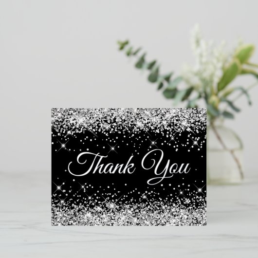 Faux Silver Glitter Black 40th Birthday Hartelijk  Folie Uitnodiging Briefkaart