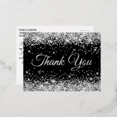 Faux Silver Glitter Black 40th Birthday Hartelijk  Folie Uitnodiging Briefkaart (Voorkant / Achterkant)