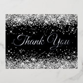 Faux Silver Glitter Black 40th Birthday Hartelijk  Folie Uitnodiging Briefkaart (Voorkant)
