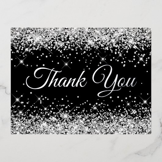 Faux Silver Glitter Black 40th Birthday Hartelijk  Folie Uitnodiging Briefkaart (Voorkant)