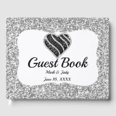 Faux Silver Glitter Black Heart Weddenschap Gastenboek (Voorkant)