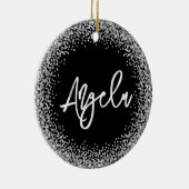 Faux Silver Glitter Black Photo Keramisch Ornament (Rechts)