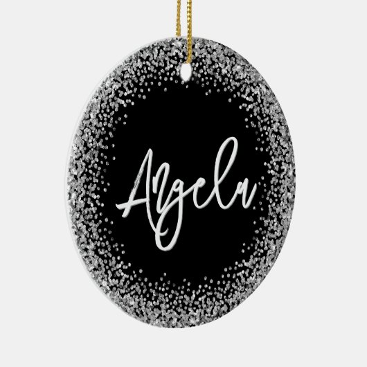 Faux Silver Glitter Black Photo Keramisch Ornament (Rechts)